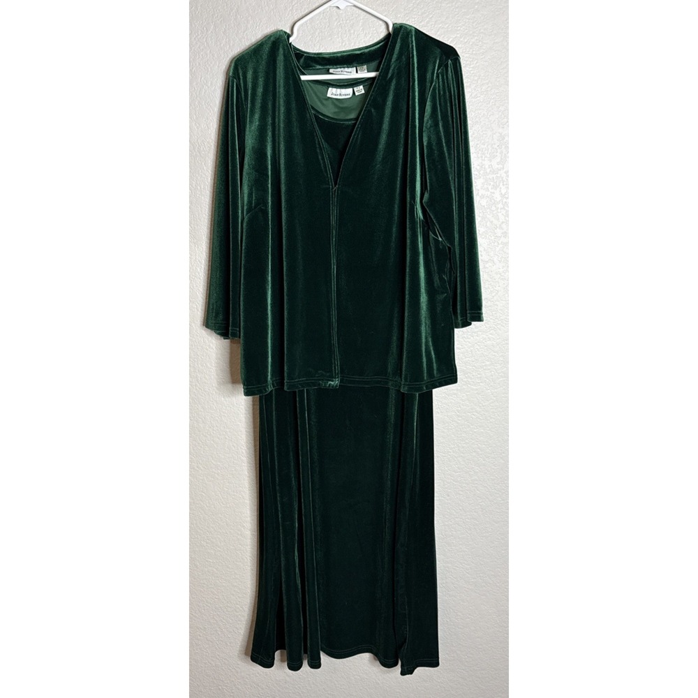 Joan Rivers Womens 1X Petite Green‎ Velvet Maxi Dress Cardigan Holiday Party